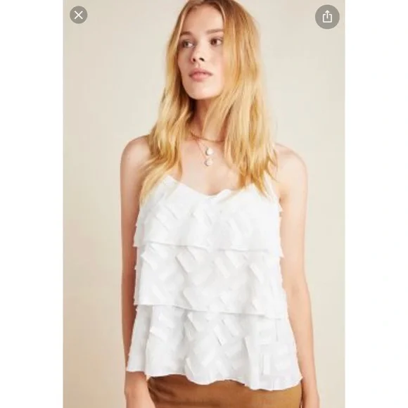 NWT!! Anthropologie Amadi White Ruffled Tank - Picture 1 of 5